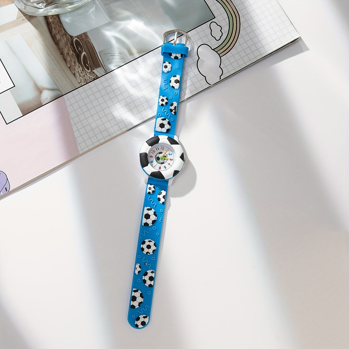 Soccer Print Round Dial Quartz Watch for Boys Girls Teens, Gift for Daily Life