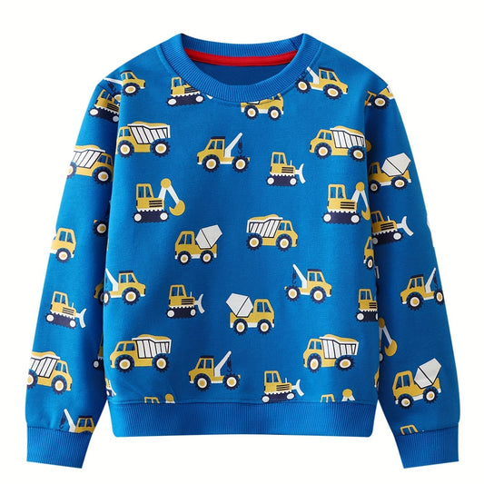 Excavator Print Boys Casual Pullover Sweatshirt