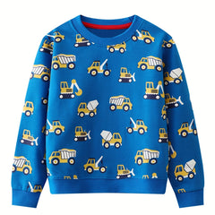 Excavator Print Boys Casual Pullover Sweatshirt