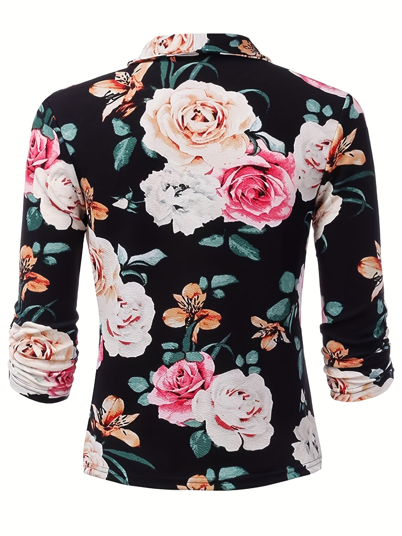 Floral Print Three Quarter Sleeve Blazer