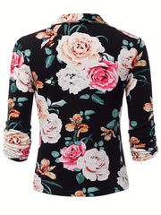 Floral Print Three Quarter Sleeve Blazer