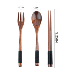 3pcs Japanese Wooden Tableware Spoon Chopsticks Fork Set