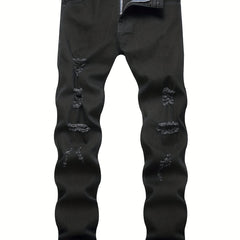 Slim Fit Ripped Jeans Men's Casual Street Style Medium Stretch Denim Pants