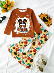 2pcs Toddler Girls Graphic T Shirt & Striped Star Pants Set