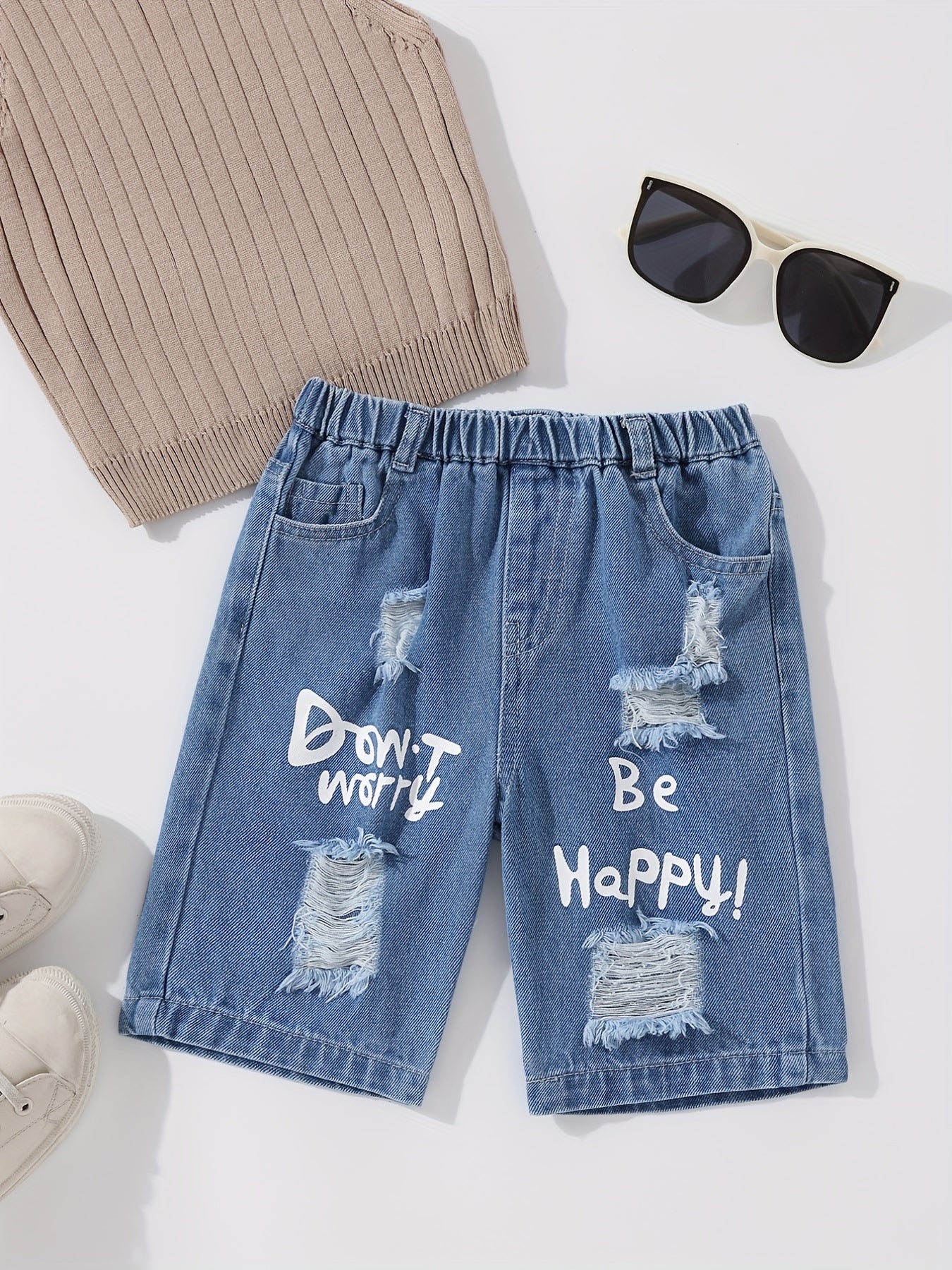 Boys Ripped Denim Shorts for Summer Outdoor