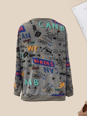 Graffiti Print Sweatshirt Crew Neck Long Sleeve Women's Clothing