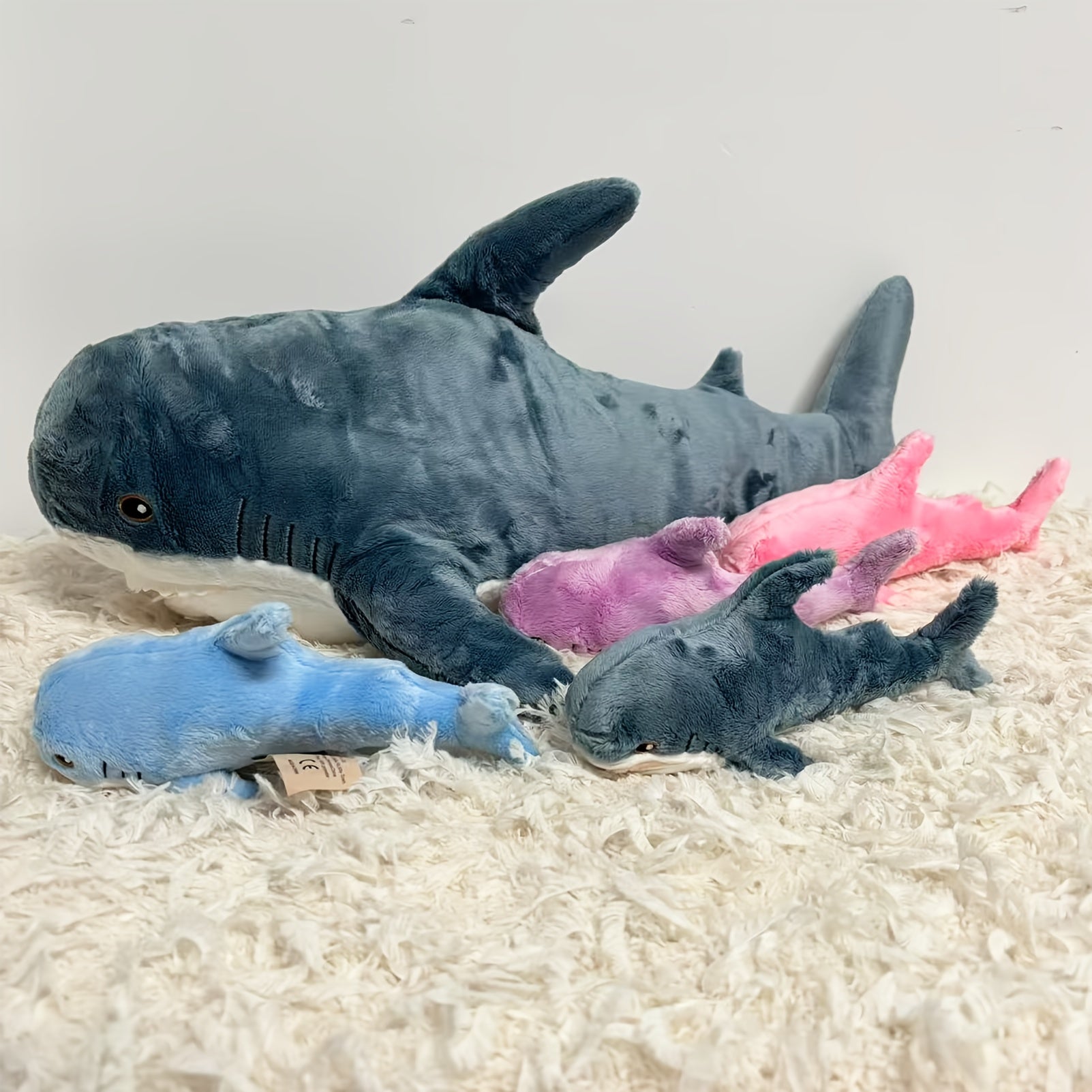 Soft Squishy Shark Plush Toy Set - Giant Shark with 4 Small Sharks