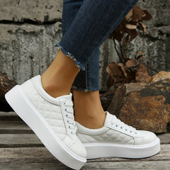 Women's Quilted Platform Sneakers Lace Up Shoes