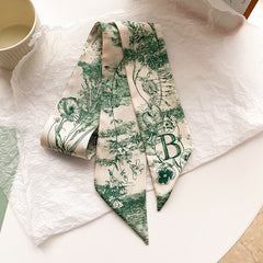 Retro Print Small Silk Scarves Hair Ties Slim Ribbons Scarves Ties