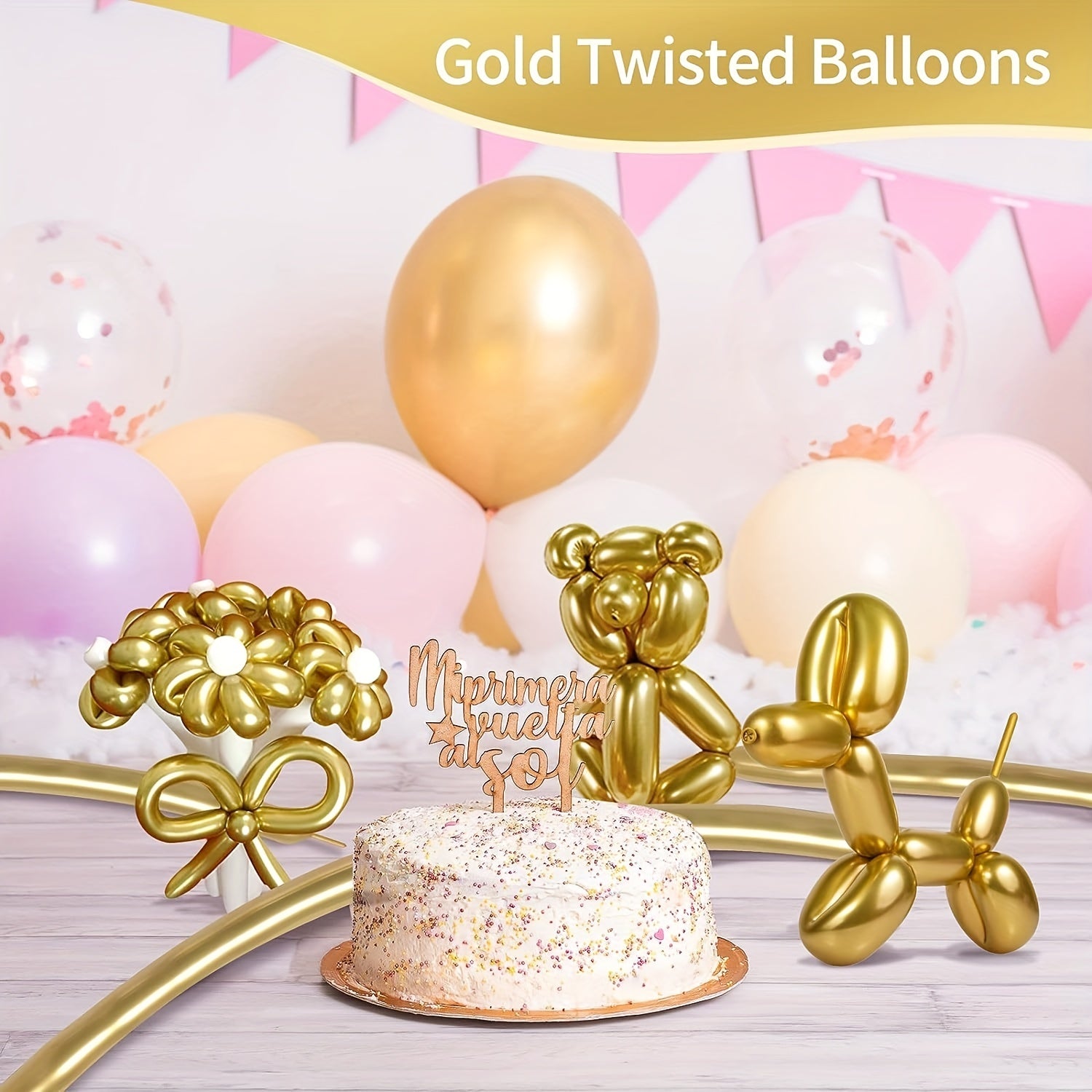 100pcs Metallic Golden Long Balloons For Party