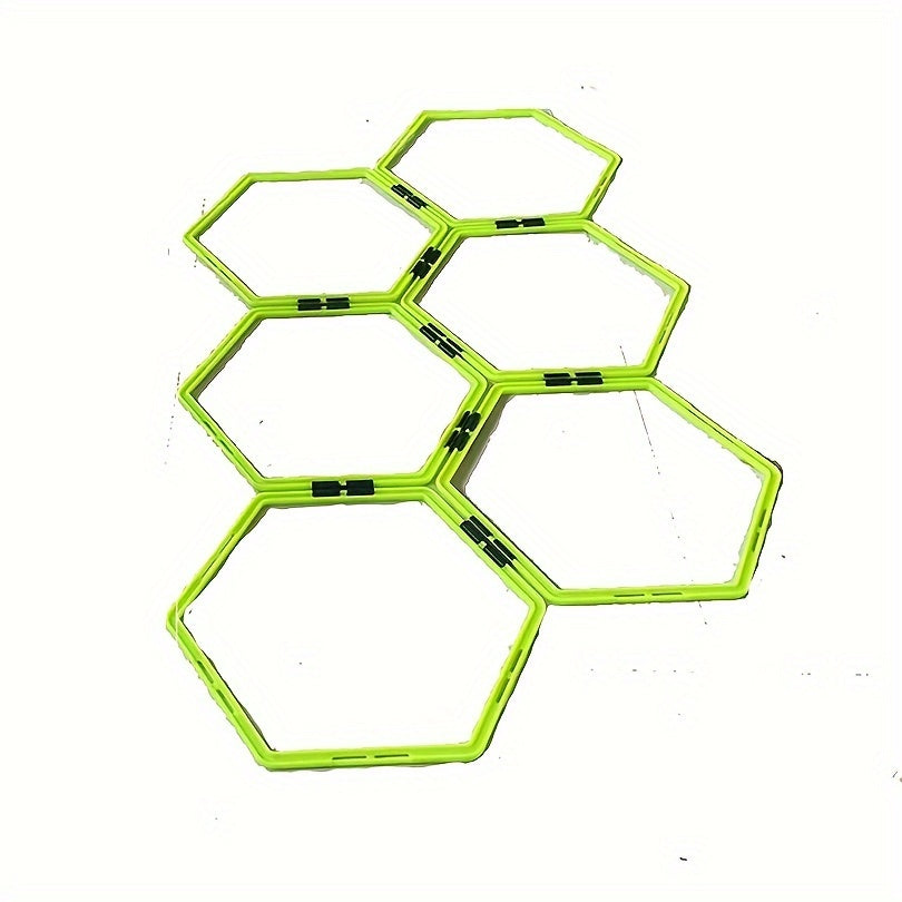 Set of 10 Fluorescent Green Hexagon Agility Rings for Outdoor Sports Training