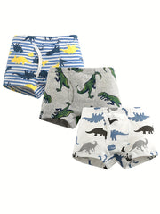 3pcs Boy's Boxer Briefs Cartoon Animal Print Elastic Waist Shorts