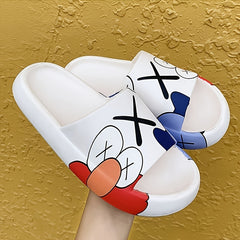 Men's Cartoon Print PVC Slides Anti skid Slip On Open Back Quick Drying Slippers