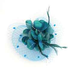 Green Mesh Flower Fascinator Hats With Veil Pillbox Hat Velvet Hair Clip