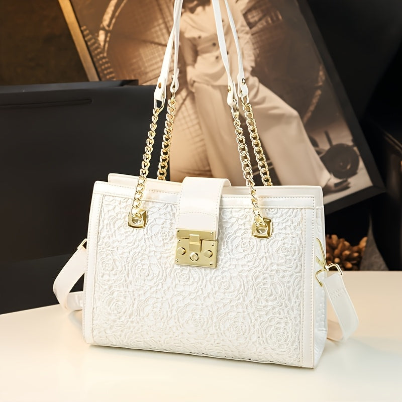Red Crocodile Pattern Tote Bag for Women with Adjustable Strap