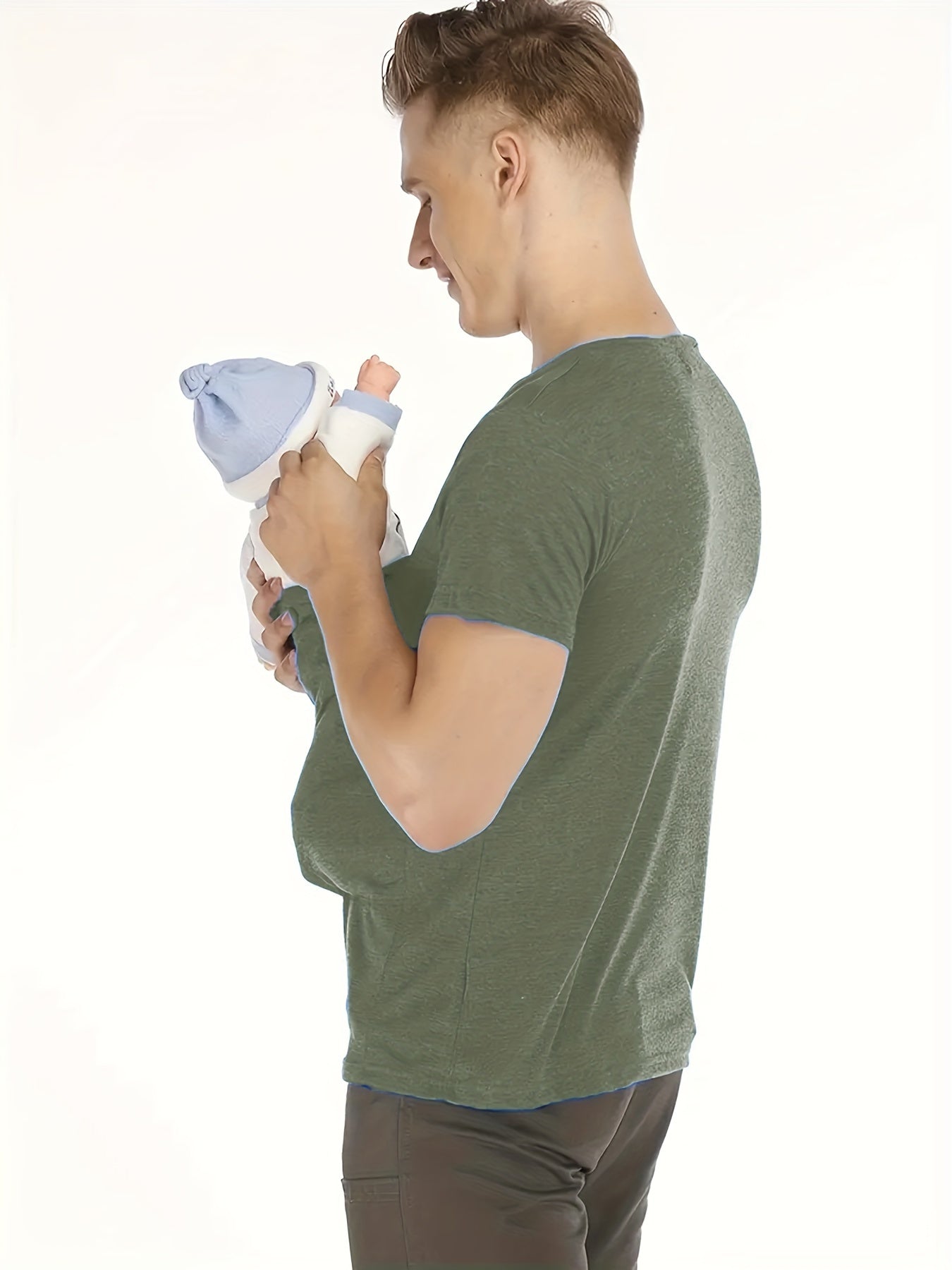 Men's Short Sleeve V Neck T Shirt With Kangaroo Pocket
