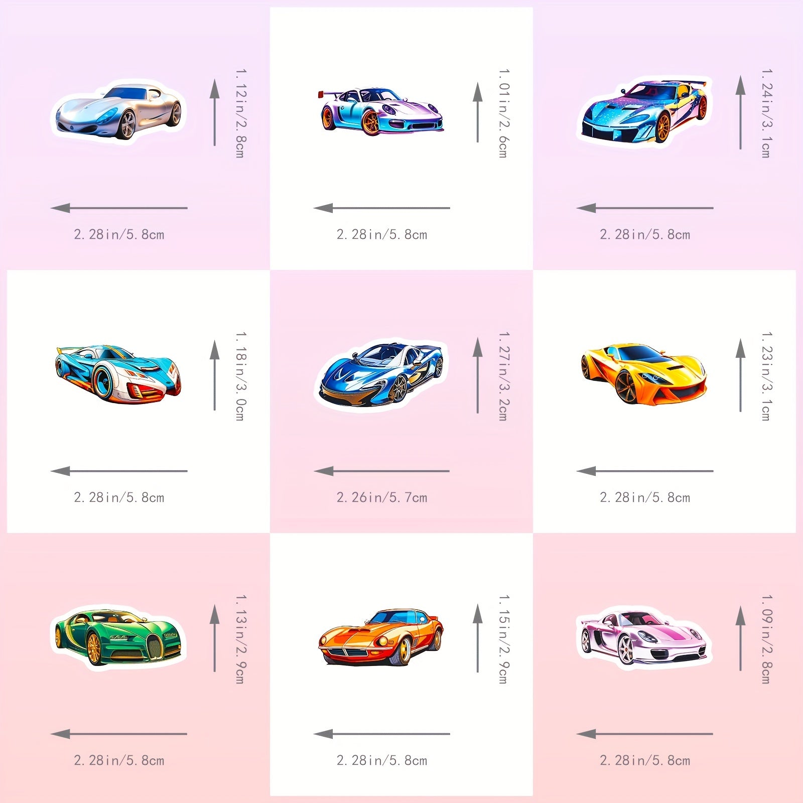 50pcs Cartoon Sports & Supercar Vinyl Stickers Waterproof