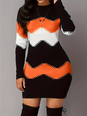 Colorblock Stripe Round Neck Dress
