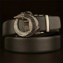 Men's Automatic Buckle Gemstone Belt with Artificial Diamonds