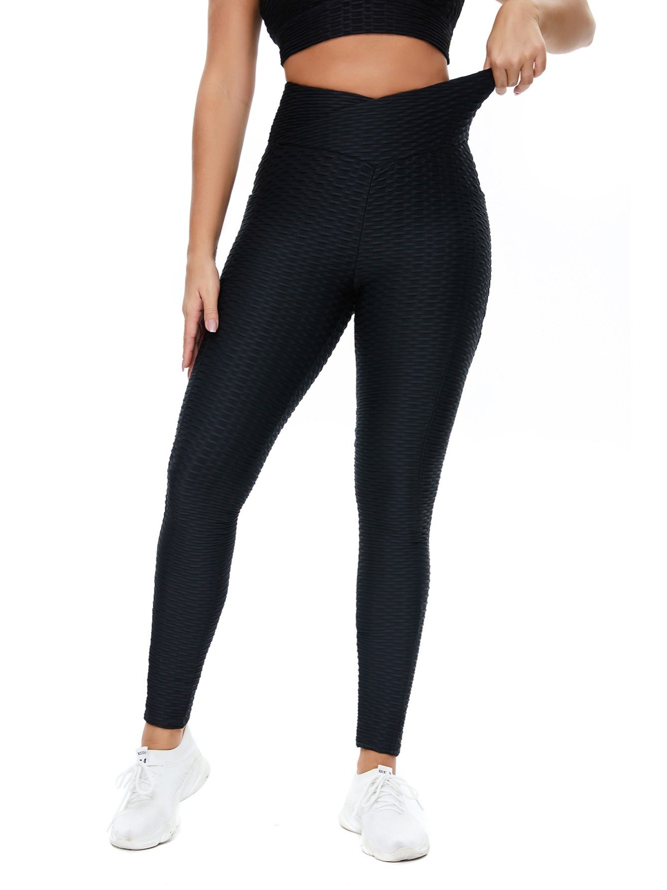 Striped Wide Waistband Sports Leggings With Pocket