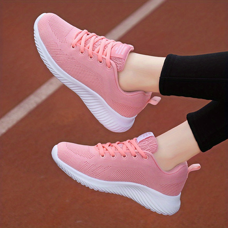 Women's Solid Running Shoes Flying Woven Mesh Breathable Walking Shoes