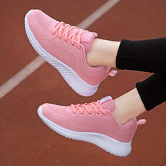 Women's Solid Running Shoes Flying Woven Mesh Breathable Walking Shoes