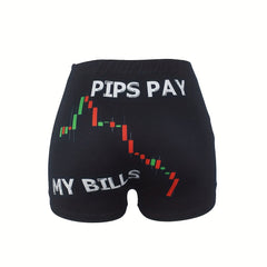 Letter Print Skinny Shorts Casual Elastic Waist Shorts