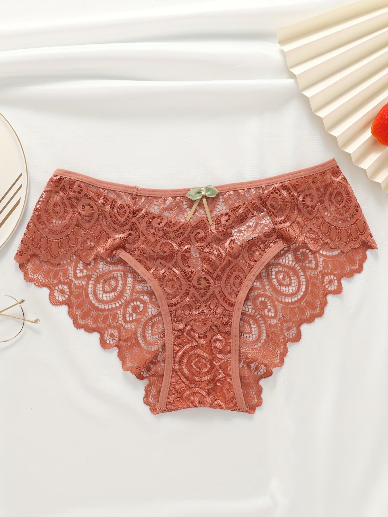 Floral Lace Bow Tie Briefs Women's Lingerie