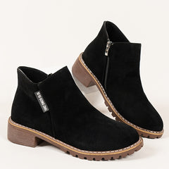 Women's Chunky Heel Ankle Boots Casual Non Slip Zipper Round Toe Short Boots