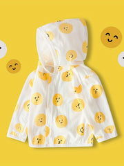 Girls Casual Cartoon Smile Face Hooded Outwear for Summer Holiday