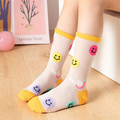 5 Pairs Kids Cartoon Smile Face Ice Silk Crew Socks