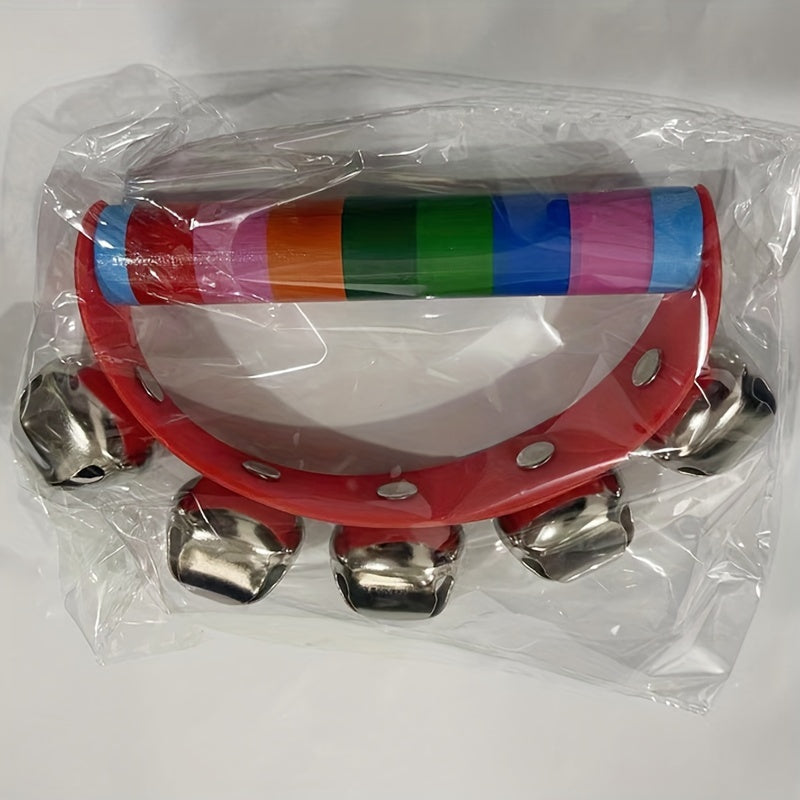 Wood Leather 5 Bell Half Round Hand Ring Music Children Grasp Toy