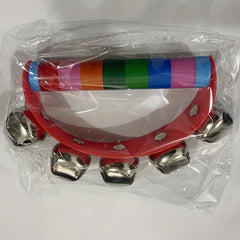 Wood Leather 5 Bell Half Round Hand Ring Music Children Grasp Toy