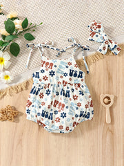Independence Theme Printed Romper And Headdress Set