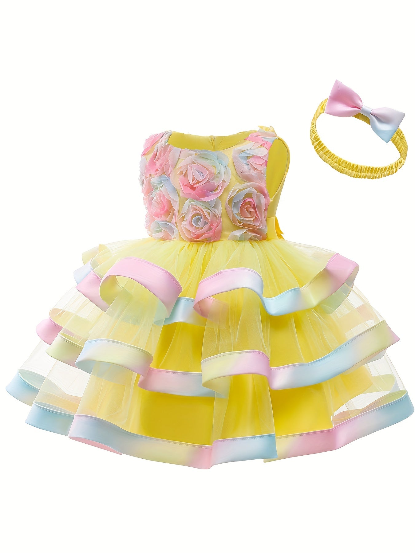 Baby Girl's 3D Flowers Wedding Evening Party Gown Dress