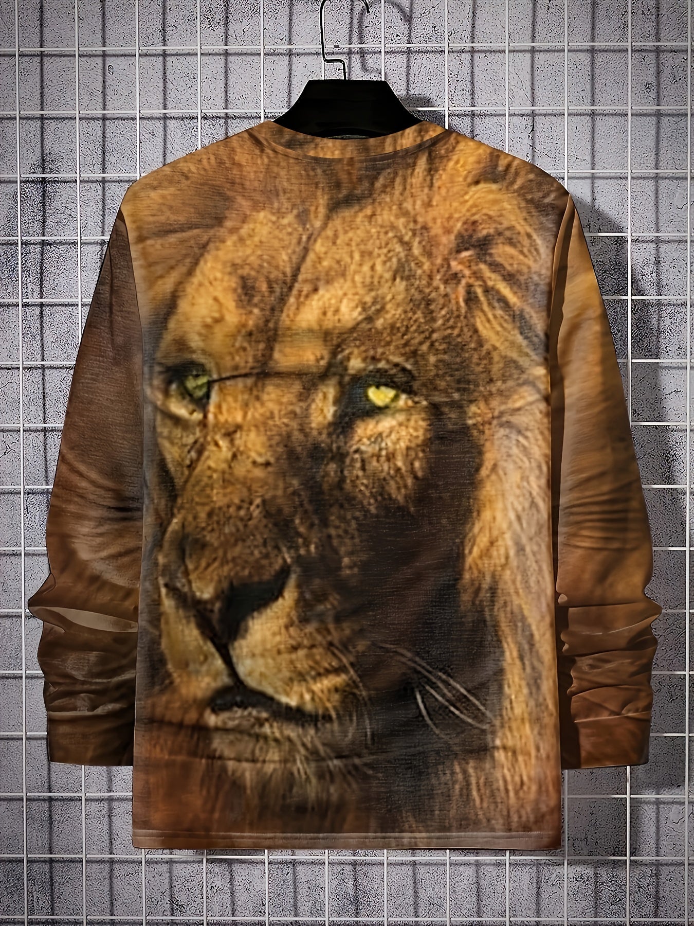 Lion 3D Print Men's Long Sleeve Vintage T-shirt