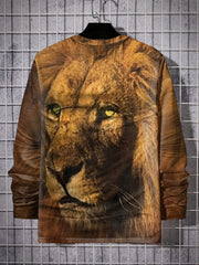 Lion 3D Print Men's Long Sleeve Vintage T-shirt