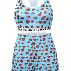 Strawberry Print Bra & Shorts Lounge Set