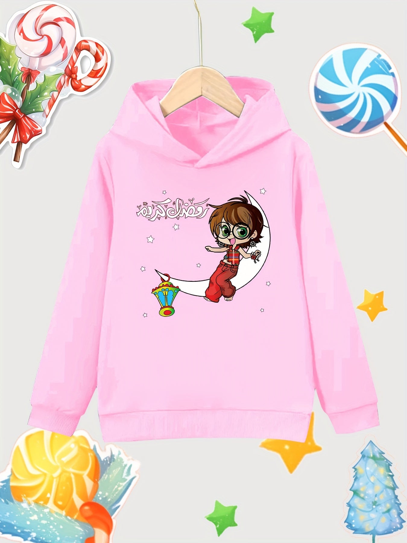 Moon Print Girls Hoodie Long Sleeve Sweatshirt