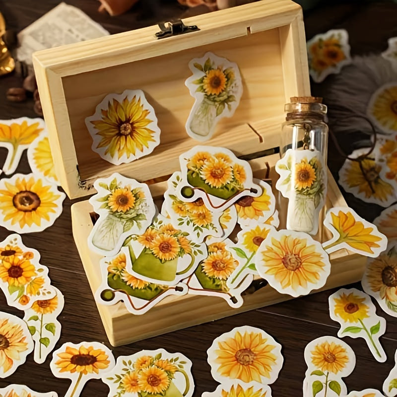 46pcs Sunflower Decorative Sticker Retro Hand Account DIY Boxed