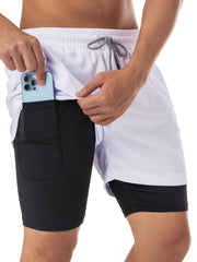 Men's 2-Layer Gym Running Shorts w/ Pockets Quick Dry Active Drawstring