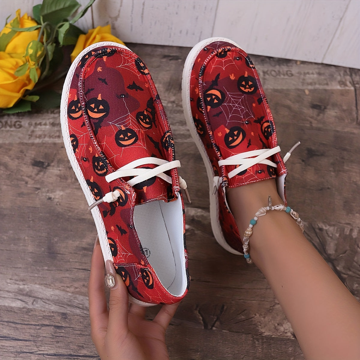 Halloween Pumpkin Pattern Platform Lightweight Canvas Sneakers