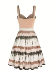 Colorblock Tie Dye V Neck A line Cami Dress