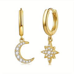 Star & Moon Drop Earrings, Golden Jewelry