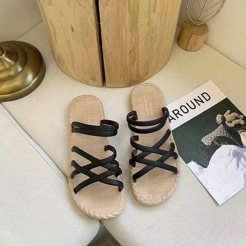 Women's Cross Strap Flat Slides Open Toe Espadrille Beach Sandals
