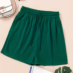 Drawstring Waist Shorts Casual Solid Shorts For Summer & Spring