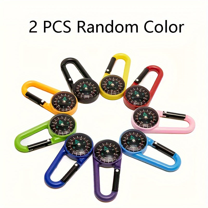 2pcs Small Metal Buckle With Compass Keychain For Camping Hiking Adventure
