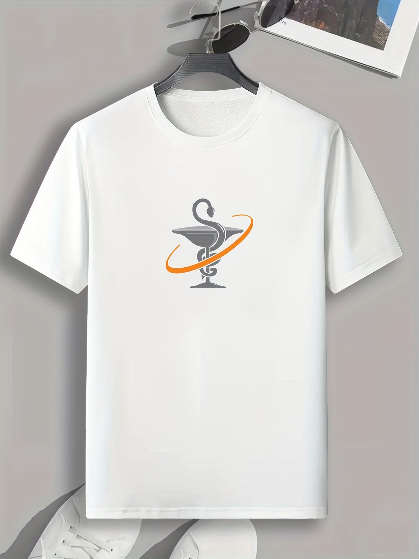 Snake & Cup Print Men's Comfy T shirt Active Breathable Tee Outdoor Summer