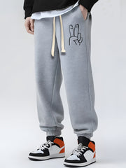 V sign Print Men's Sweatpants Casual Drawstring Jogger