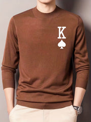 Spades Print Knitted Sweater Men's Warm Crew Neck Pullover